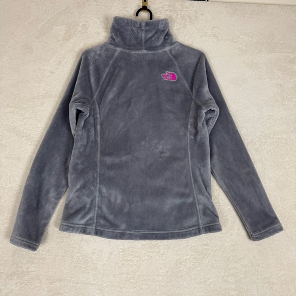 The North Face Gray Osito Teddy Fleece Jacket Pink Asymmetrical Zipper Women's S - Picture 2 of 8